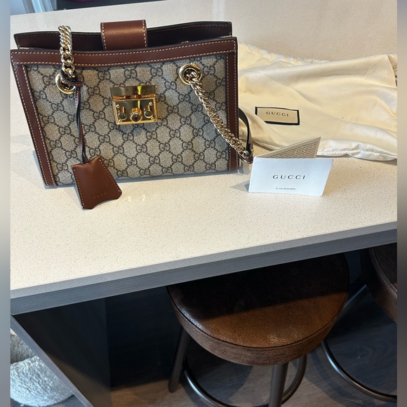 Gucci Small Brown Monogram Supreme Padlock Shoulder Bag - Picture 2 of 7